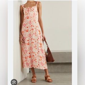 ❌ CONSIGNED ❌ RIXO Cecile ruffled printed crepe orange white midi dress ocean M